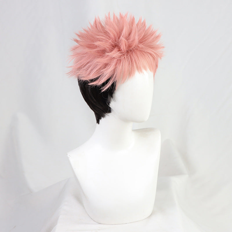 Gvavaya Cosplay Jujutsu Kaisen Yuji Itadori Cosplay Wig 30cm Pink Blac