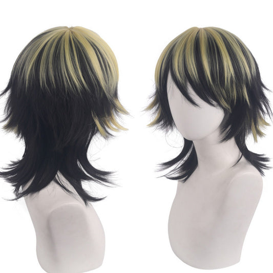 Gvavaya Anime Cosplay Tokyo Revengers Hanemiya Kazutora 35cm Black Yellow Cosplay Wig
