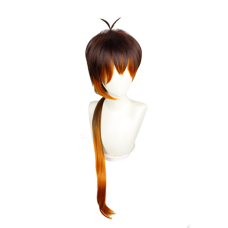 Gvavaya Game Cosplay Genshin Impact Zhongli Cosplay Wig Yellow Brown 90cm Hair