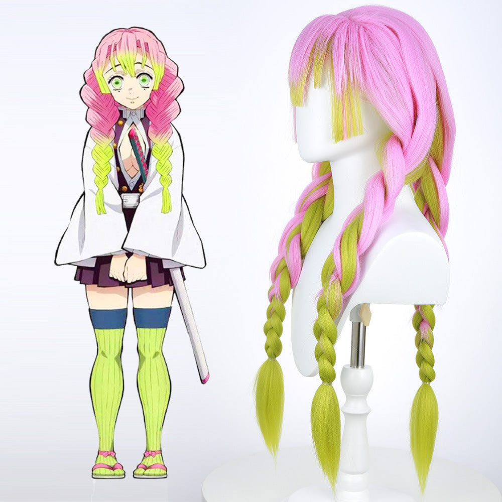 Gvavaya Anime Cosplay Demon Slayer: Kimetsu no Yaiba Kanroji Mitsuri Cosplay Wig Pink Green Gradient 80cm Hair