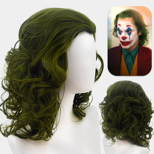<transcy>Gvavaya Cosplay The Joker Arthur Fleck Cosplay peluca fiesta de Halloween Cosplay 35 cm verde pelo corto y rizado</transcy>