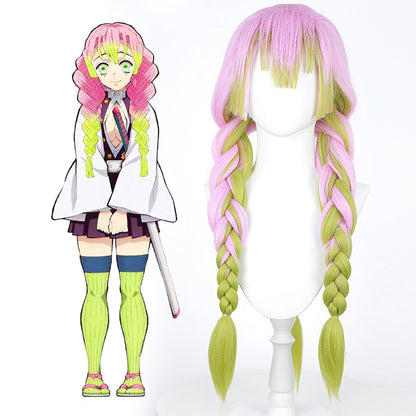 Gvavaya Anime Cosplay Kanroji Mitsuri Cosplay Wig Pink Green Gradient 80cm Hair
