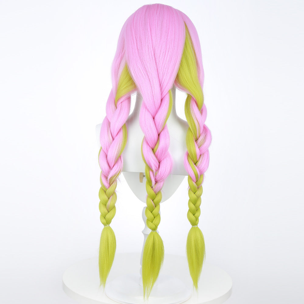 Gvavaya Anime Cosplay Kanroji Mitsuri Cosplay Wig Pink Green Gradient 80cm Hair