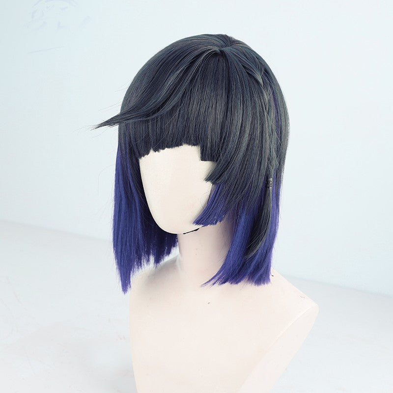 Gvavaya Game Cosplay Genshin Impact Yelan Cosplay Wig Black Gradient Purple 30cm Hair