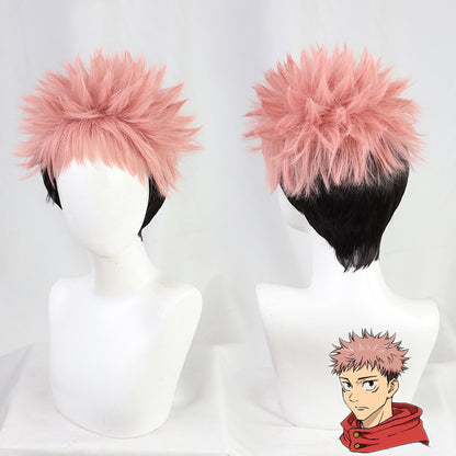 Gvavaya Cosplay Jujutsu Kaisen Yuji Itadori Cosplay Wig 30cm Pink Black Gradient Hair